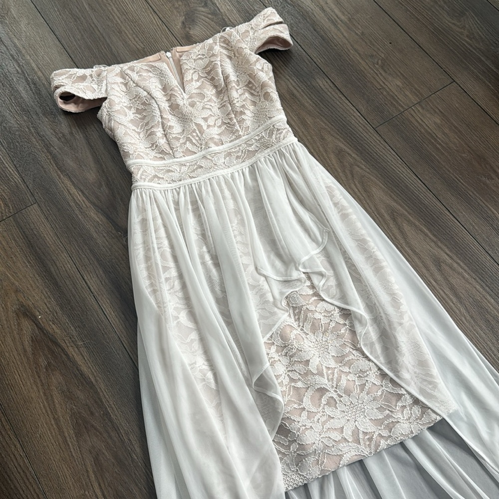 Elegant Off the Shoulder High-Low Gown